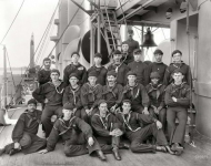 Circa 1896-1899. Berth deck cooks aboard cruiser U.S.S. Brooklyn.